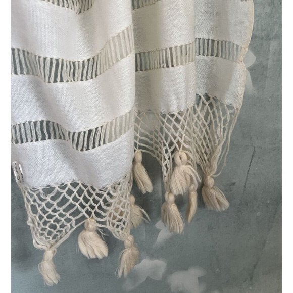 Bohemian Semi-Sheer Lacy Long Scarf Shawl Wrap Fringe Ivory Off-White - Picture 14 of 14